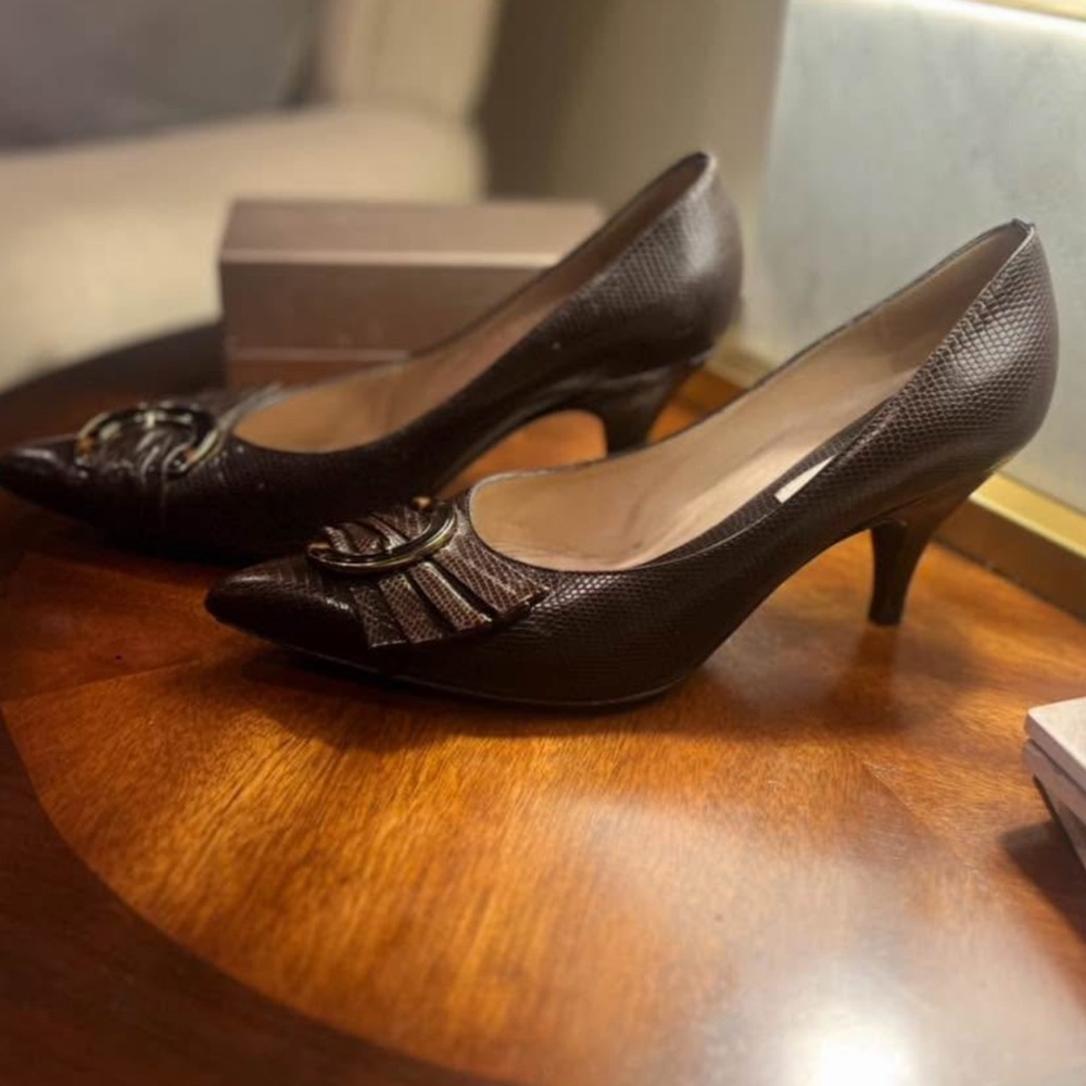Pollini Dark Brown Textured Heels